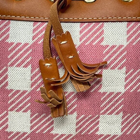 Dooney & Bourke Pink & Beige Checkered Canvas Tote Bag With Leather‎ Accents - Picture 5 of 15